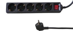 BRASQ Stekkerdoos zwart - 5-voudig – 5m - Verlengsnoer met stekkerdoos - Met schakelaar - Verlengkabel