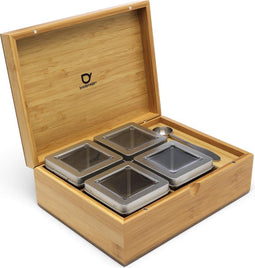 Bredemeijer - Theedoos naturel bamboe +4 blikjes +lepel