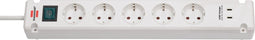 Brennenstuhl Bremounta stekkerdoos 5-voudig met 2 USB C-laadpoorten (stekkerblok USB C met schakelaar en 3m kabel, verdeeldoos voor wandmontage)