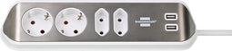 brennenstuhl®estilo hoekaansluitdoosstrook met USB laadfunctie 4-weg 2x beschermende contactdozen & 2x Euro zilver/wit