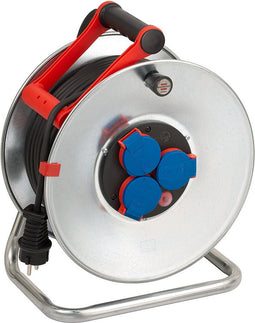 Brennenstuhl Garant S IP44 Kabelhaspel (50 m kabel zwart, plaatstaal, kortstondig gebruik buitenshuis, Made in Germany) zilver