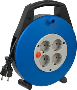 Brennenstuhl Vario Line kabelbox, 4-voudig, mini-kabelhaspel (indoor kabelhaspel voor huishouden, 10 m kabel, MADE IN GERMANY), zwart/grijs/blauw