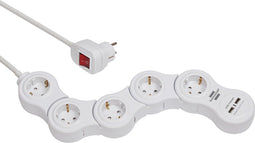 Brennenstuhl Vario Power stekkerdoos met USB-laadfunctie / mobiele stekkerdoos 5-voudig (1,4 m kabel met schakelaar en 2 USB-laadcontactdozen) wit