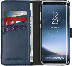 Selencia Galaxy S8 - Echt Lederen Bookcase - 3 Pashouders - Blauw