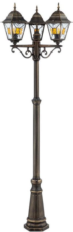 Brillant | Buitenpostlamp Janel 3-vlammig zwart goud | 3x A60, E27, 60W, geschikt voor normale lampen (niet meegeleverd)