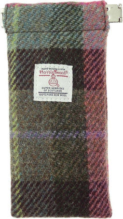 Brillenetui Gedempt Groen en Paars - Harris Tweed - Metalen Clip - Glen Appin of Scotland