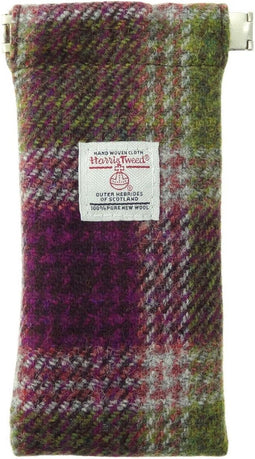 Brillenetui Heide Paars en Groen - Harris Tweed - Metalen Clip - Glen Appin of Scotland