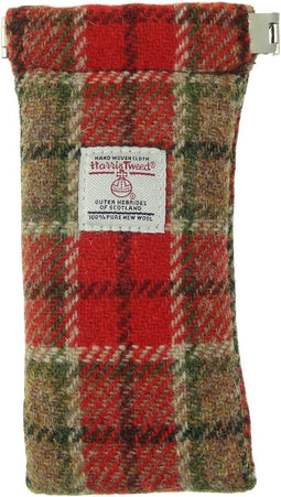 Brillenetui Rood Groen Tartan - Harris Tweed - Metalen Clip - Glen Appin of Scotland