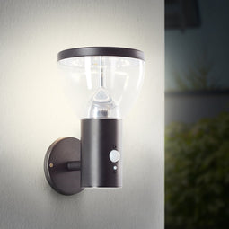 BRILLIANT LED buitenwandlamp, solar, 25 cm, 430 lm, 3000 K, roestvrij staal, zwart