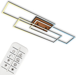 Briloner Leuchten - Plafondlamp LED, Dimbaar, Plafondlamp LED met afstandsbediening, LED Frame, Kleurtemperatuur instelbaar, Zwart-hout, 1165x330x100 mm