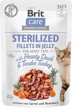 BRIT Care Gesteriliseerde filets in gelei - eenden- en kalkoenfilet in gelei - nat kattenvoer - 85 g