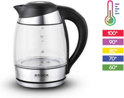 Brock Electronics WK 2106 LL waterkoker 1,8 l 2200 W Zwart, Roestvrijstaal, Transparant
