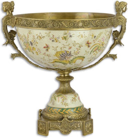 BRONS GEMONTEERDE PORSELEINEN ELEGANTE SCHAAL OP VOET