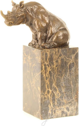 BRONZEN BEELD VAN EEN ZITTENDE NEUSHOORN