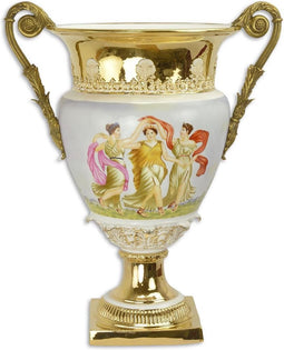 BRONZEN URN VAN PORSELEIN MET TWEE HANDVATEN