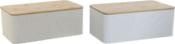 Broodmand Home ESPRIT Wit Beige Metaal Acacia 33 x 18 x 12 cm (2 Stuks)