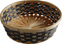 Broodmandje rond - gevlochten bamboe hout - D29 cm - zwart/naturel - broodmanden/fruitmanden