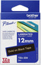 Brother Gloss Laminated Labelling Tape - 12mm, Gold/Black