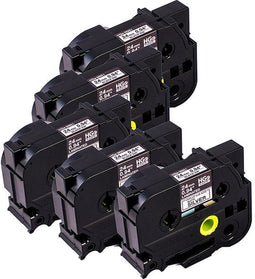 Brother HGe-M951V5 Labeltape Set van 5 stuks Tapekleur: Zilver (mat) Tekstkleur: Zwart 24 mm 8 m