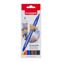 Bruynzeel - Fineliner brush pen brz amsterdam set 6 kleuren | 6 stuks