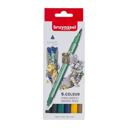 Bruynzeel - Fineliner brush pen brz new york set 6 kleuren | 6 stuks