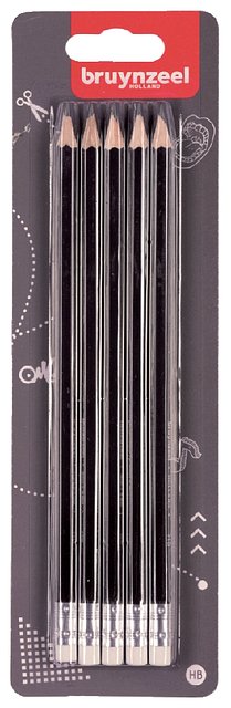Bruynzeel - Potlood bruynzeel teens hb gumtip blister à 5 stuks