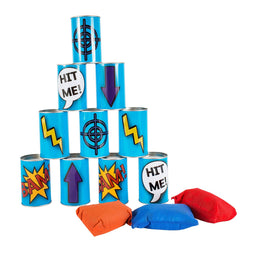 BS Toys Blikgooien Werpspel - Pittenzak Gooien - Kinderspeelgoed vanaf 3 Jaar - Buitenspeelgoed - 10 Blikken - Blauw - Spelletjes voor kinderen - Buiten speelgoed - Buitenspel - Buiten Spellen - Tuin Speelgoed - Cadeau kind