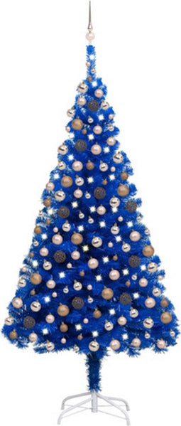vidaXL - Kunstkerstboom - met - verlichting - en - kerstballen - 240 - cm - PVC - blauw