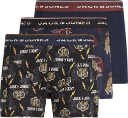 JACK & JONES JACTIGER TRUNKS - 3-pack heren onderbroek - Tijgerprint donkerblauw en zwart - Maat XL (3-pack)
