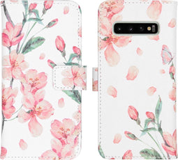 iMoshion Hoesje Geschikt voor Samsung Galaxy S10 Hoesje Met Pasjeshouder - iMoshion Design Softcase Bookcase - Wit / Roze / Blossom Watercolor
