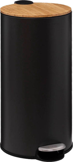 5Five prullenbak/pedaalemmer Bamboe - zwart - metaal - 30 liter - 38 x 29 x 60 cm - keuken