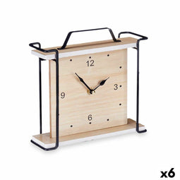 Bordsklocka Zwart Metaal Hout MDF 23 x 21 x 7 cm (6 Stuks)