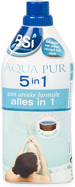 BSI - Aqua Pur 5 in 1 - Coor Helder en zacht water - 50% minder chloorverbruik en voorkomt kalkafzettingen en pH schommelingen - Zwembad - Spa - 1 l