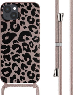 imoshion Hoesje Geschikt voor iPhone 15 Plus Hoesje Met Koord - imoshion Siliconen design hoesje met koord - Roze / Animal Pink