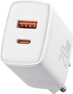 Baseus CCXJ-B02 - Compact Oplader - 20W Snelladen met USB-A en USB-C - Wit