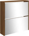 vidaXL - Schoenenkast - met - spiegel - 2-laags - 63x17x67 - cm - bruineiken