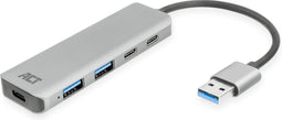 ACT AC6125 - USB-A hub - 2x USB-A 2x USB-C 5Gbps USB-C power poort - Grijs