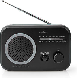 FM-Radio - Draagbaar Model - AM / FM - Batterij Gevoed / Netvoeding - Analoog - 1.8 W - Zwart-Wit Scherm - Koptelefoonoutput - Handgreep - Grijs / Zwart
