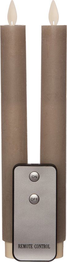 Anna's Collection LED dinerkaarsen - 23 cm - warm wit licht - grijs (2 stuks)