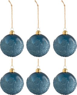 J-Line kerstbal Suiker - glas - mat blauw - small - doos van 6