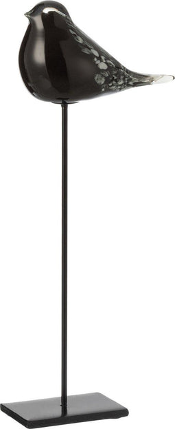 J-Line Vogel Op Voet Glas/Ijzer Zwart Large