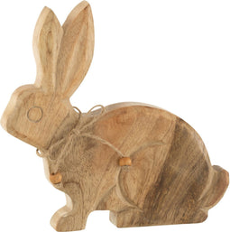 J-Line decoratie Konijn Knoop - hout - naturel - medium - paasdecoratie