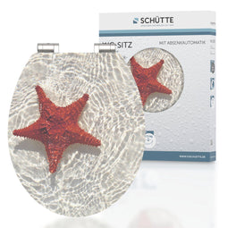 SCHÜTTE WC-Bril 80541 RED STARFISH - High Gloss - MDF-Hout - Soft Close - Verchroomde Scharnieren - Belastbaar tot 175 kg - Decor - 1-zijdige Print