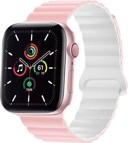 imoshion Siliconen magnetisch bandje - Geschikt voor Apple Watch 1, 2, 3, 4, 5, 6, 7, 8, 9, 10 (42 mm), SE - 38/40/41 mm - Roze & Wit - One Size