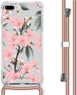 iMoshion Hoesje Geschikt voor iPhone 8 Plus / 7 Plus Hoesje Met Koord - iMoshion Design Hoesje met Koord - Groen / Transparant / Roze / Cherry Blossom