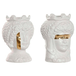 Grondlegger Home ESPRIT Wit Gouden Porselein 10 x 10 x 14 cm (2 Stuks)