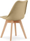 Stoel MARK - Donkerbeige, Beukenhouten Poten, Kunststof Zitting met Kunstlederen Kussen, Strak Design, Ergonomisch, Geschikt voor Keuken, Eetkamer, Kantine en Werkruimte, Max. 120 kg