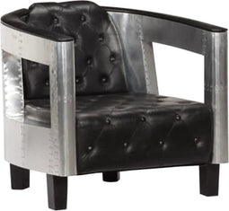 vidaXL Fauteuil luchtvaartstijl echt leer zwart
