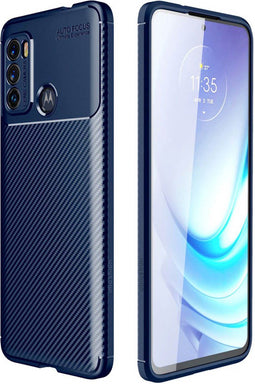 iMoshion Hoesje Geschikt voor Motorola Moto G60 Hoesje Siliconen - iMoshion Carbon Softcase Backcover - Blauw