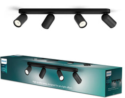 Philips Pongee - opbouwspot - 4-lichts draaibaar - zwart